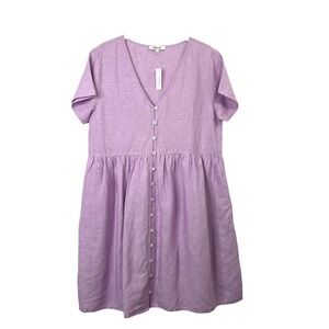 NEW Madewell Linen-Blend Alexandra Button-Front Mini Dress Size S Vibrant Lilac